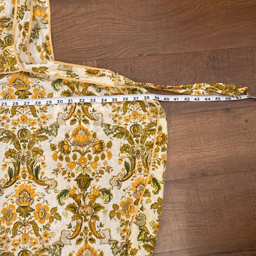 Vintage Pinafore Floral Print Warm Earthy Yellow Green Full Bib Apron OSFM - Picture 9 of 9